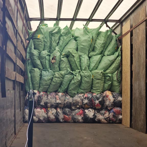 Sorted used clothing loaded in the truck